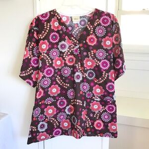 TAFFORD Scrub Top 100% Cotton Floral V-Neck Short Sleeve Women’s Plus Size 3X